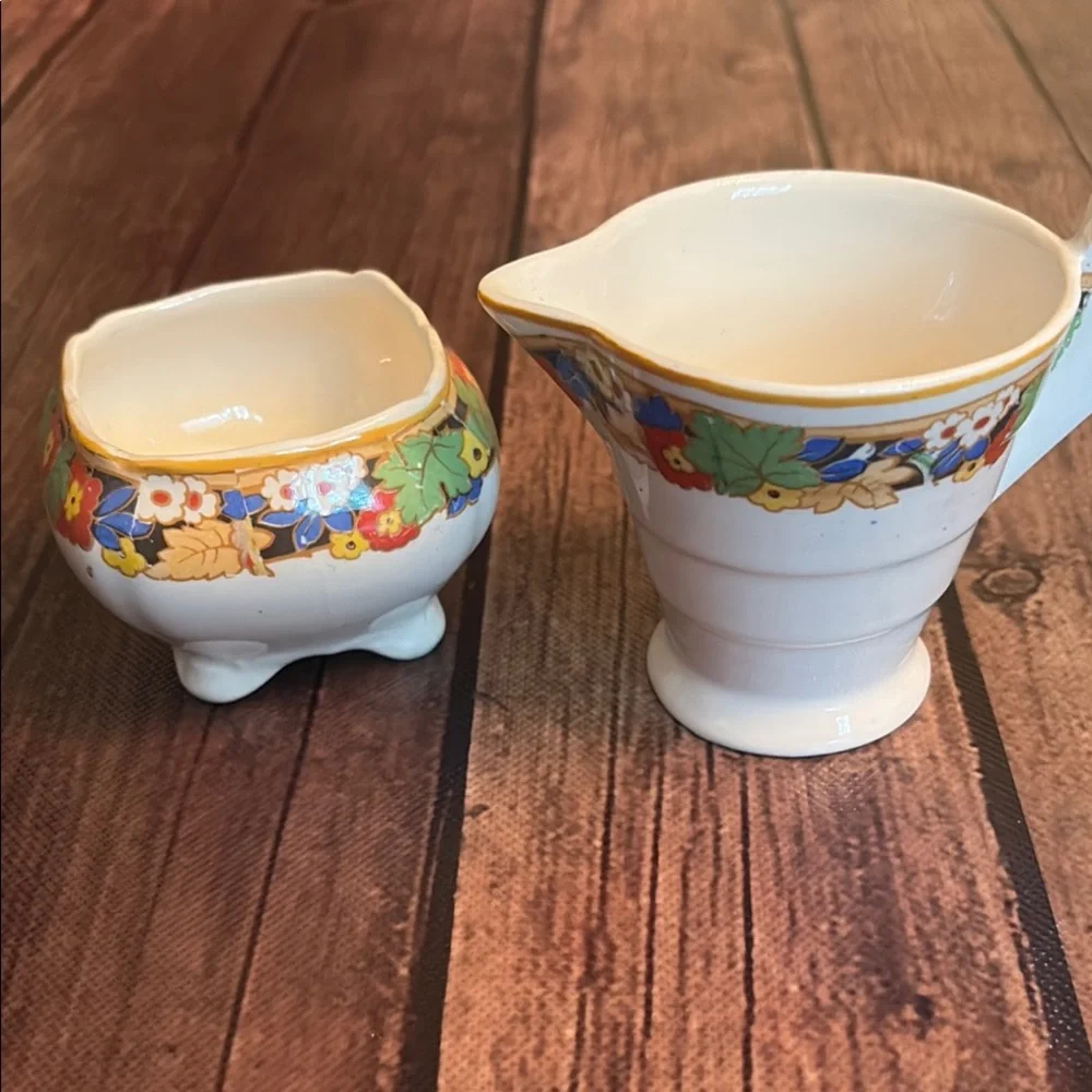 Vintage Art Deco Floral Cream and Sugar Set
